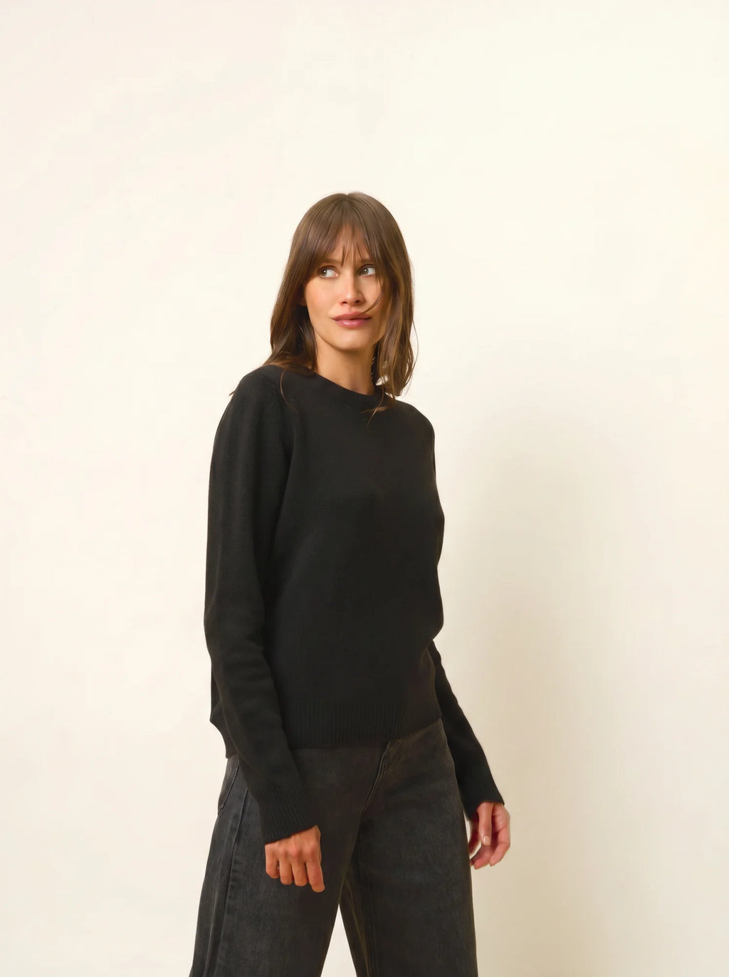 LEXINI Pull Col Rond 4 Fils Noir