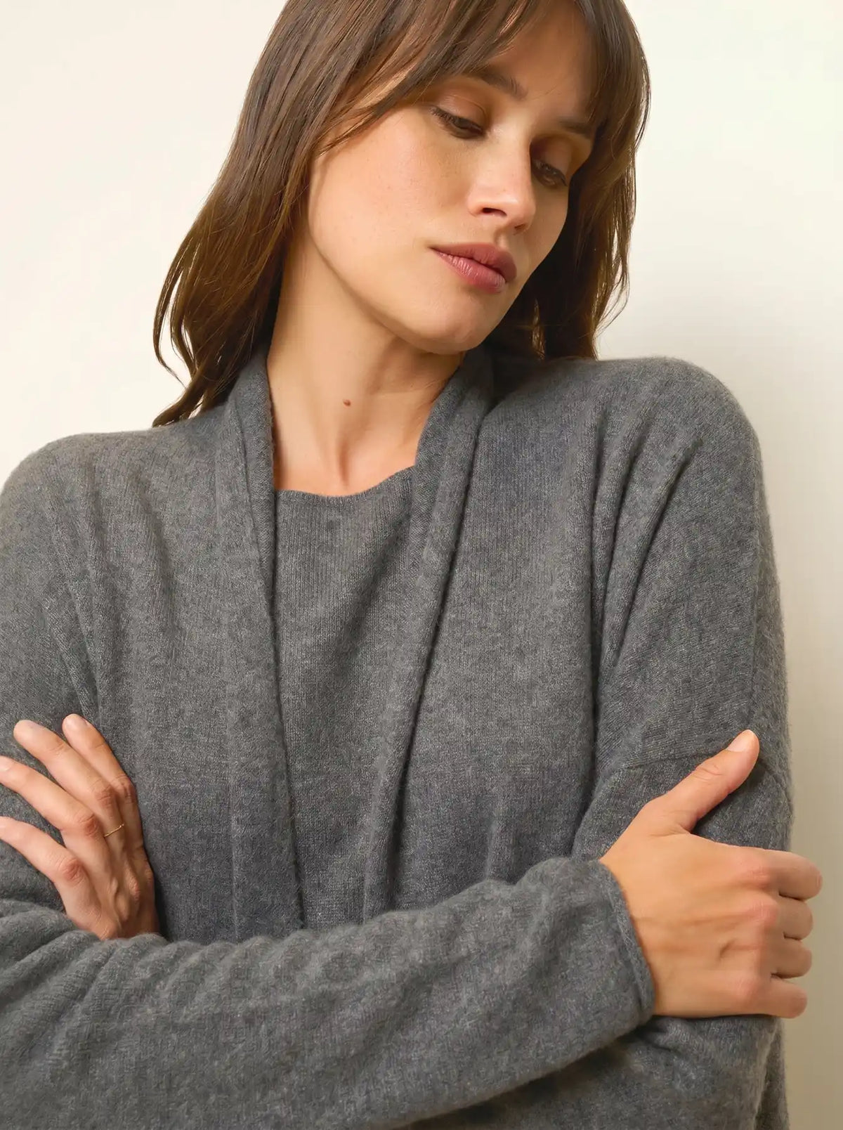 MADDIE Lange Jacke offen Schalkragen Anthrazit meliert