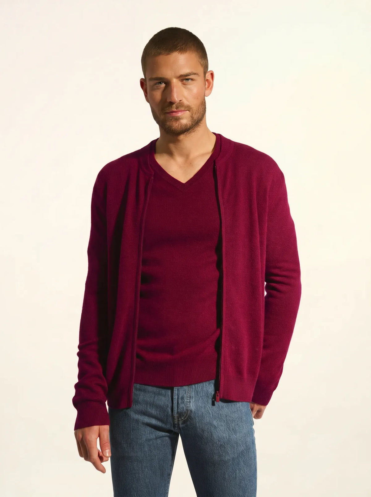 POLNOON Gilet Zippé Col Mao Bordeaux