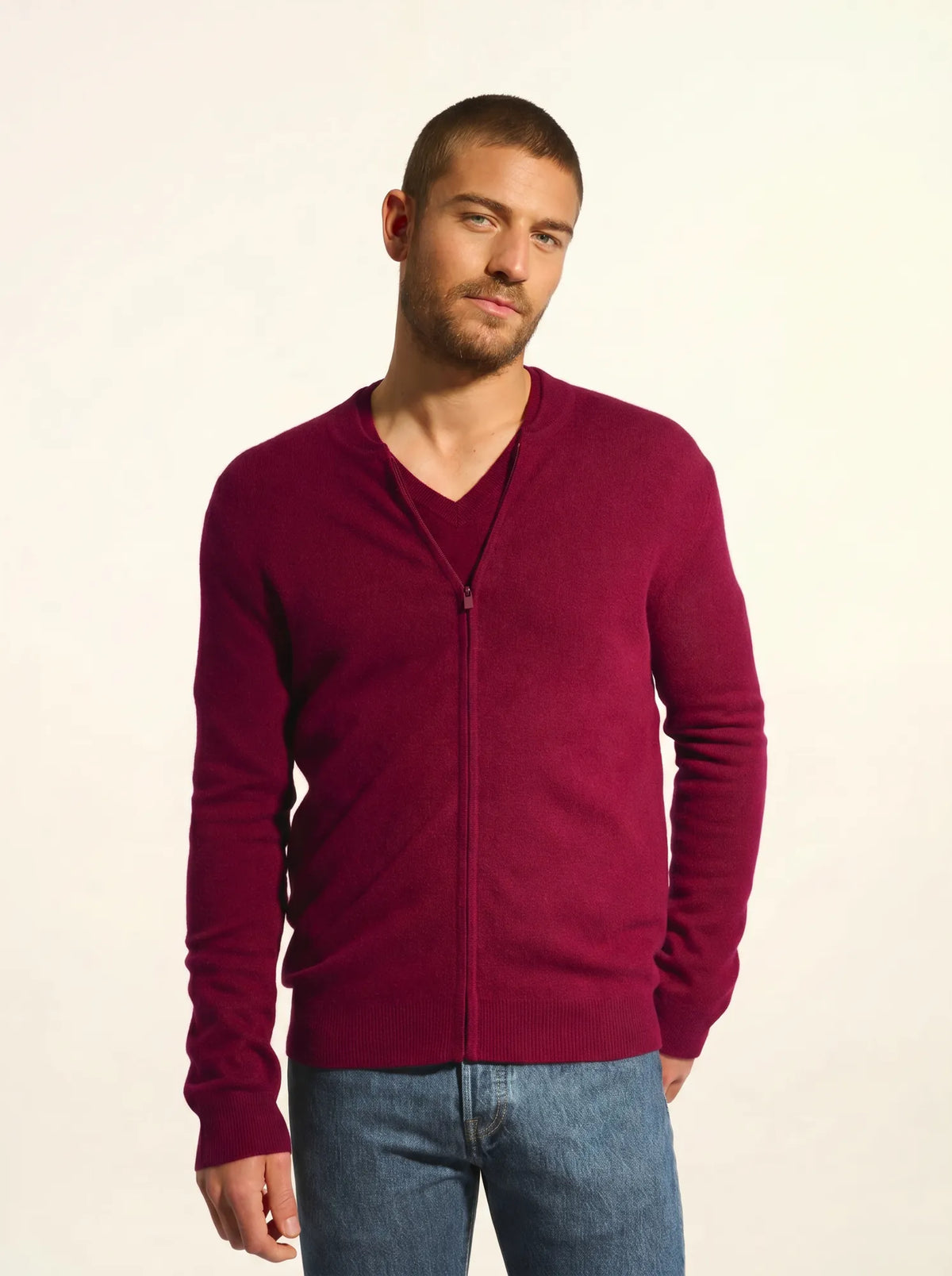 POLNOON Gilet Zippé Col Mao Bordeaux
