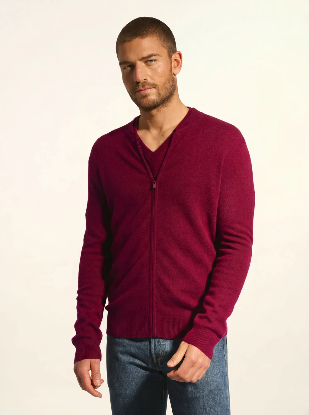 POLNOON Gilet Zippé Col Mao Bordeaux