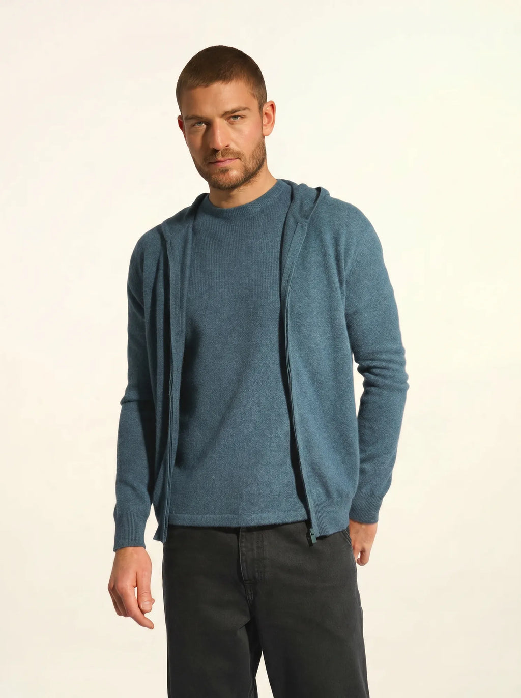 ELLIOT Gilet Zippé Capuche Vert Canard Chiné