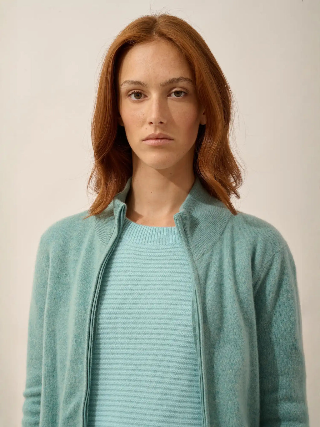 AYR Gilet Zippé Col Montant Vert Chiné
