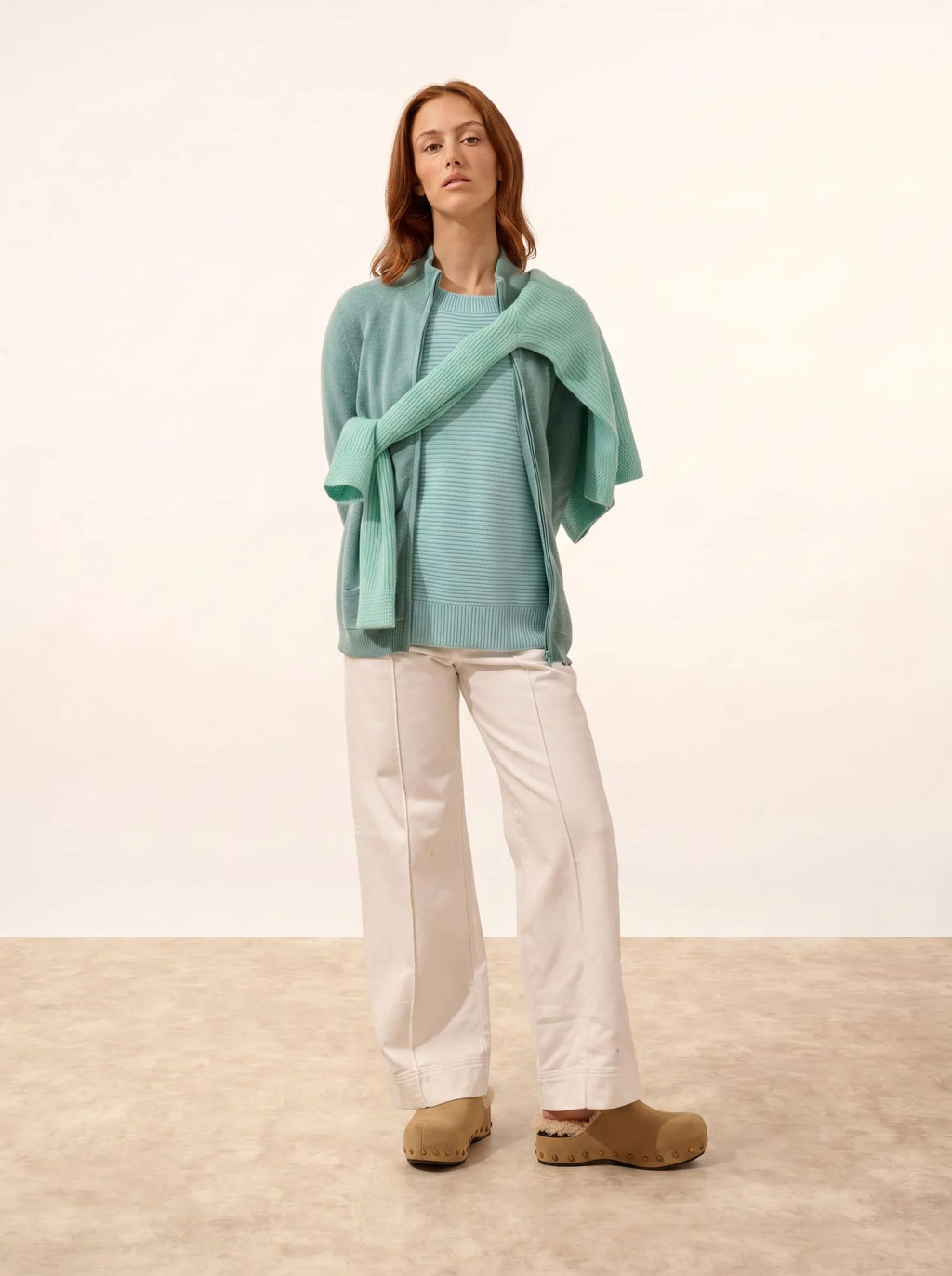 AYR Gilet Zippé Col Montant Vert Chiné