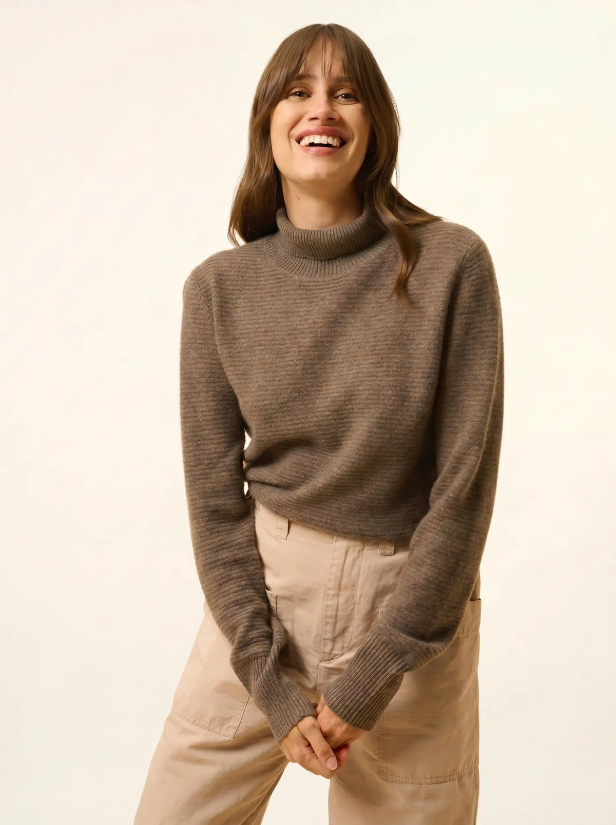 UDNY Pull Col Roulé Taupe Chiné