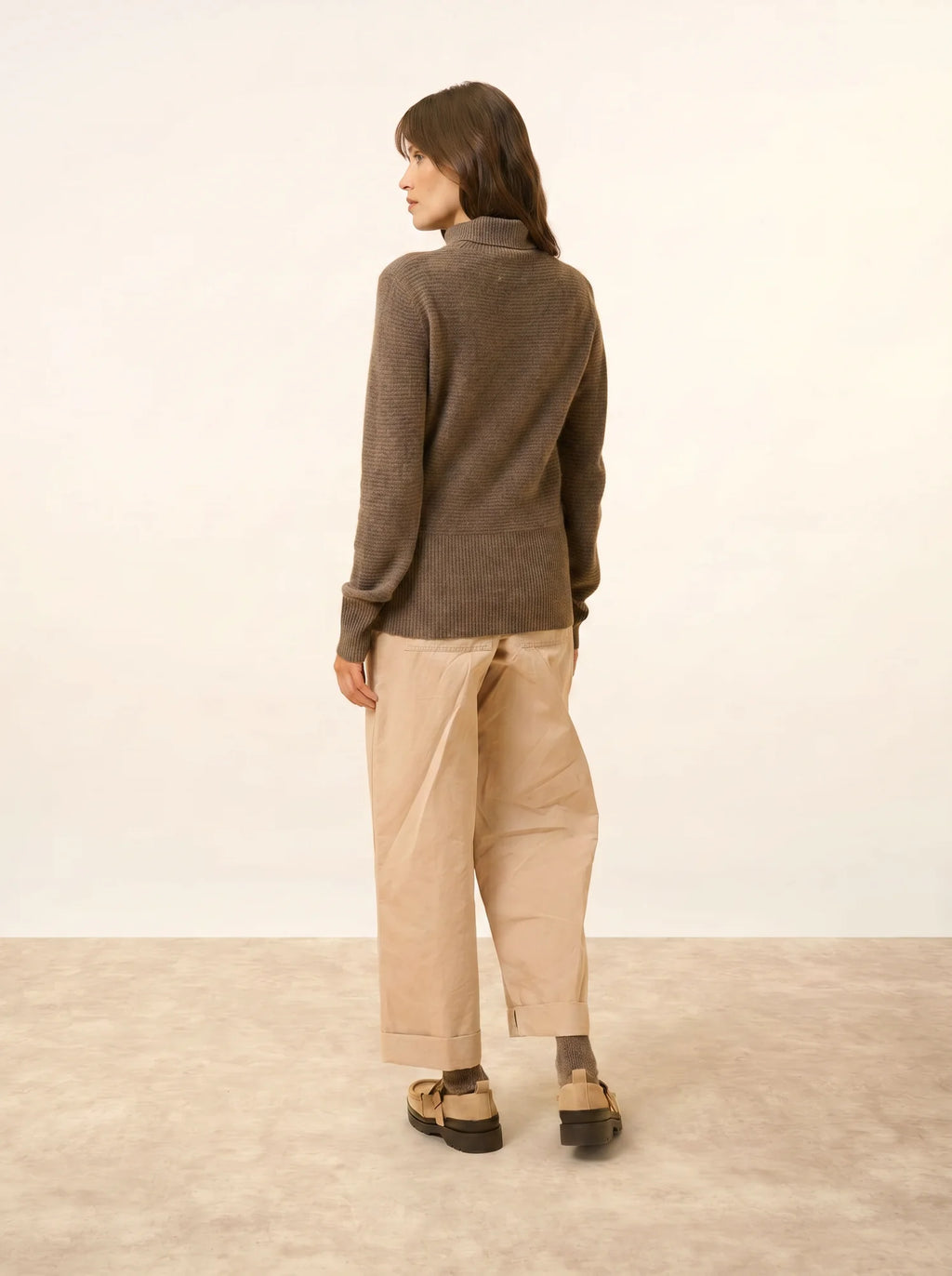 UDNY Pull Col Roulé Taupe Chiné