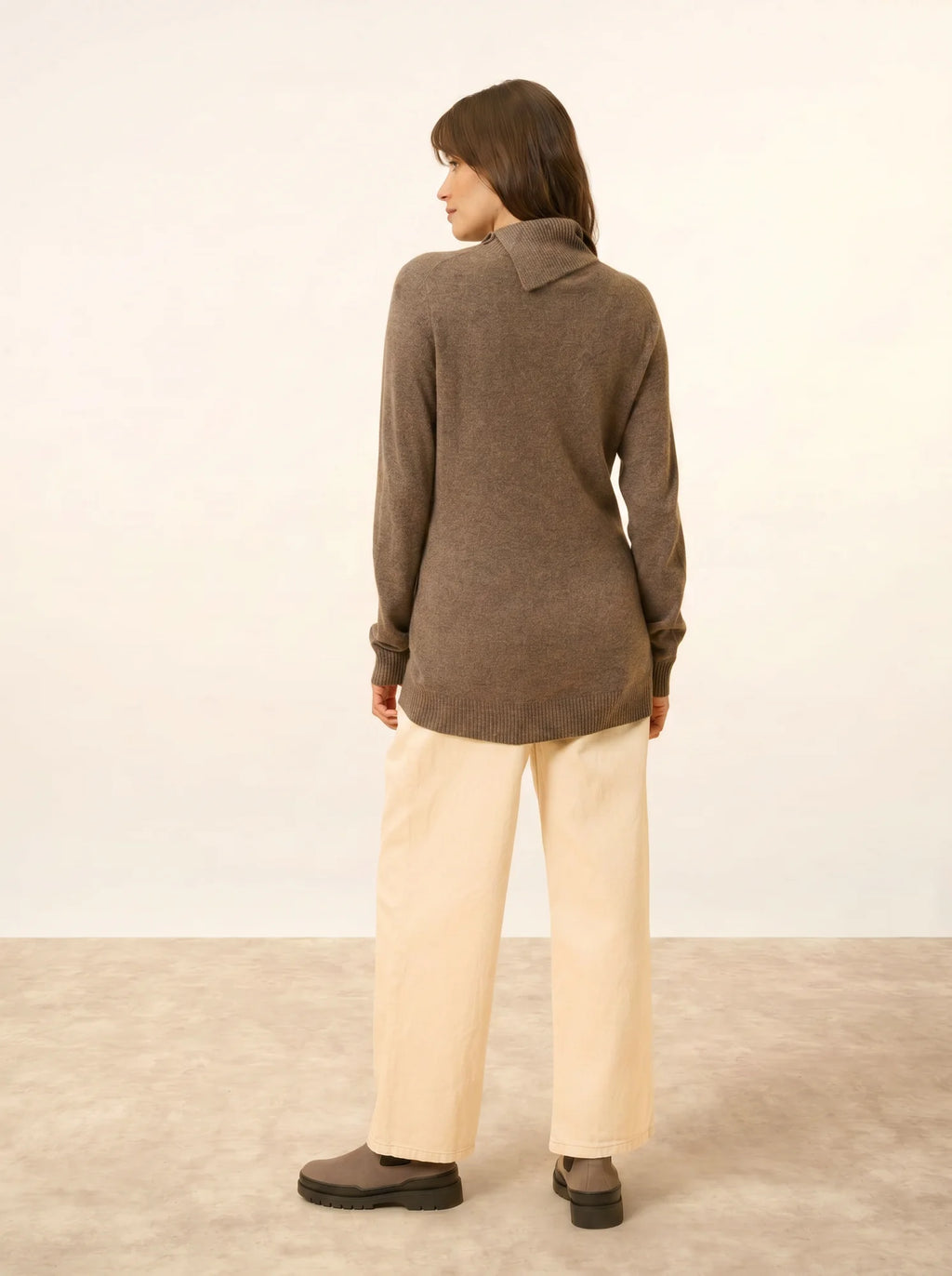 DUNDEE Pull Col Roulé Boutonné Taupe Chiné