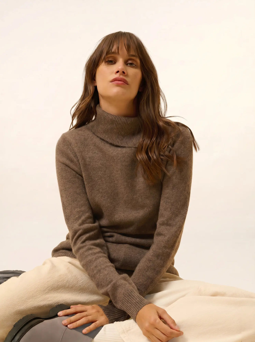DUNDEE Pull Col Roulé Boutonné Taupe Chiné