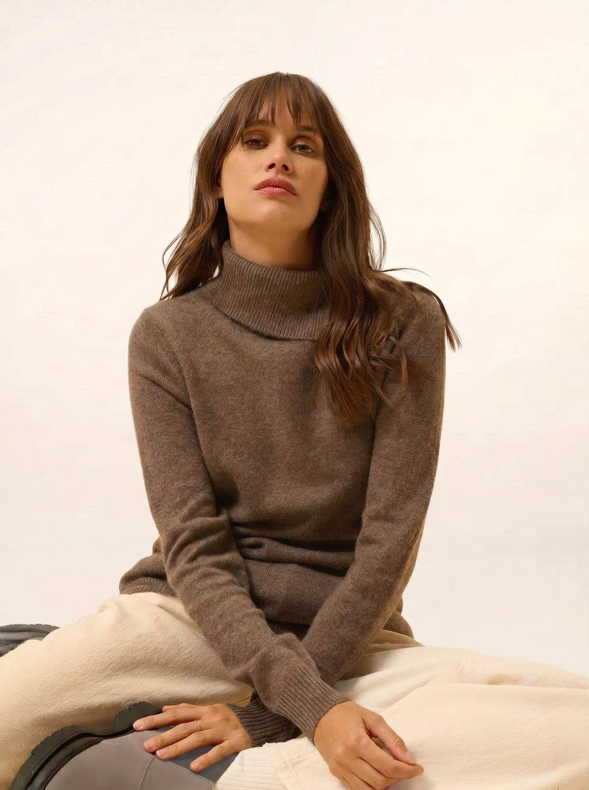 DUNDEE Pull Col Roulé Boutonné Taupe Chiné
