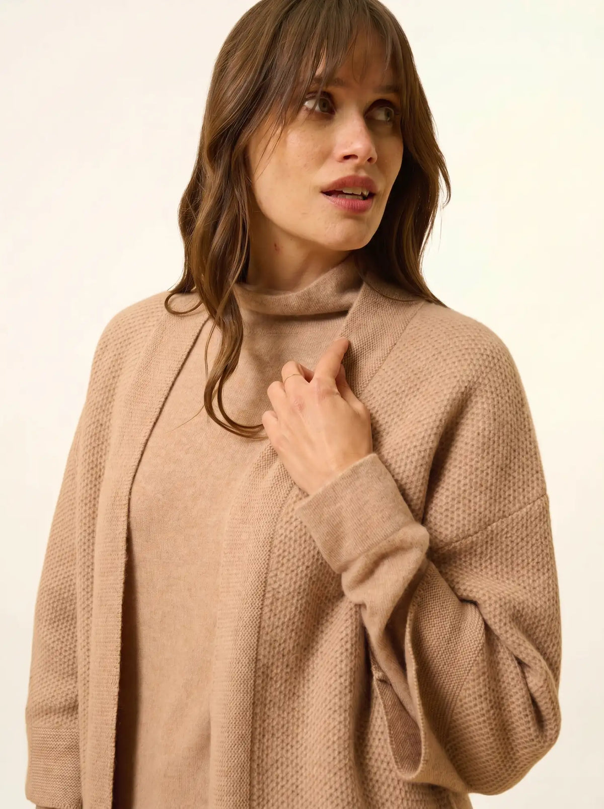 ABOYNE Veste Kimono 4 Fils Camel Chiné