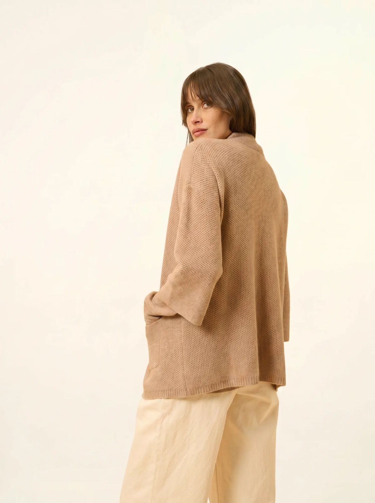 ABOYNE Veste Kimono 4 Fils Camel Chiné