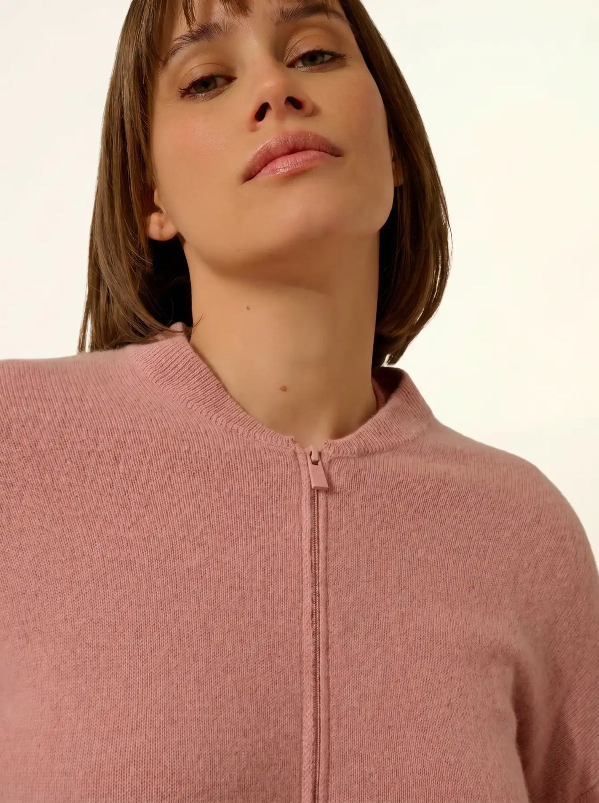 ERVIE Gilet Zippé Col Mao Bois de Rose