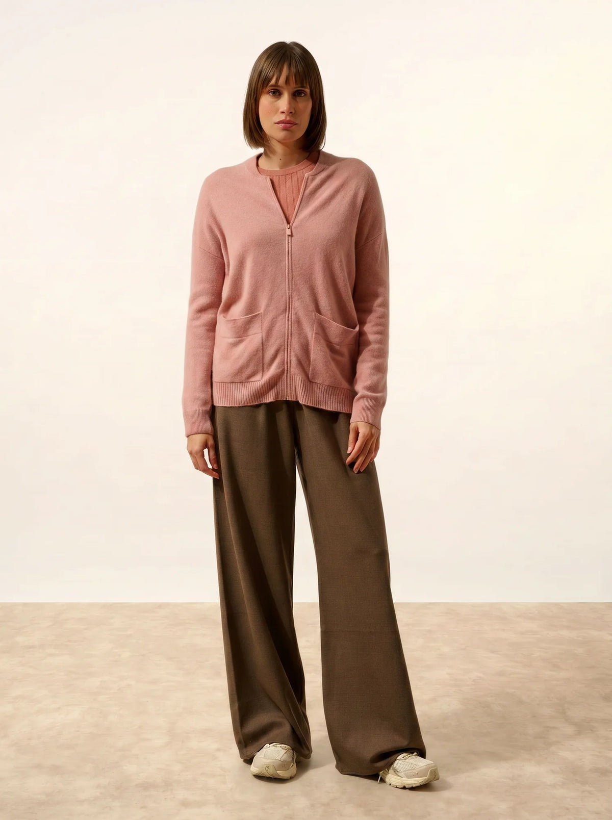 ERVIE Gilet Zippé Col Mao Bois de Rose