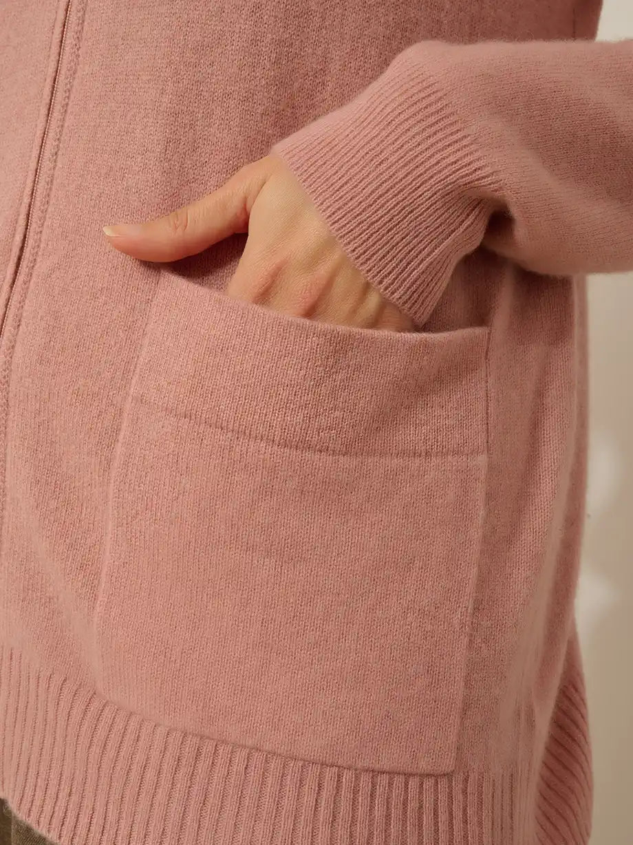 ERVIE Gilet Zippé Col Mao Bois de Rose
