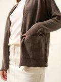 ERVIE Gilet Zippé Col Mao Taupe Chiné