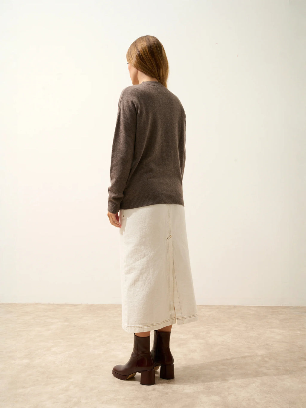 ERVIE Gilet Zippé Col Mao Taupe Chiné
