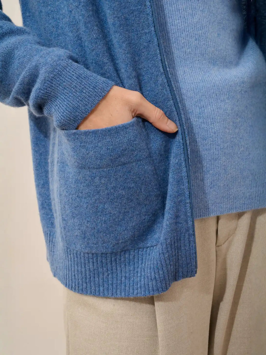 ERVIE Gilet Zippé Col Mao Bleu Denim