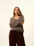 BIRSE Pullover V-Ausschnitt Taupe meliert