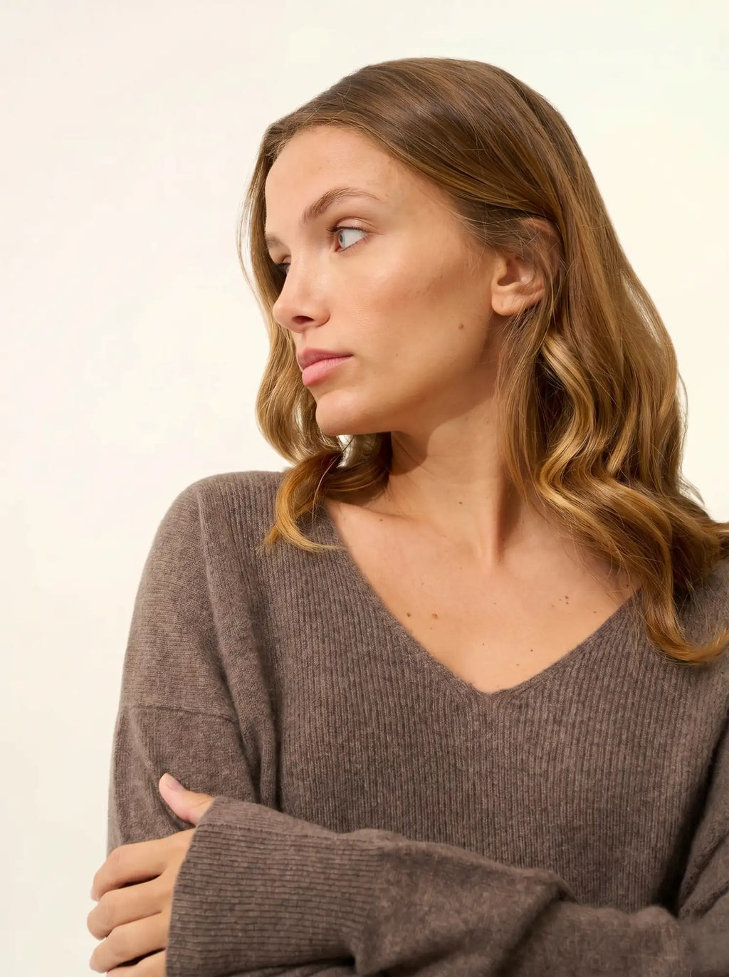 BIRSE Pullover V-Ausschnitt Taupe meliert