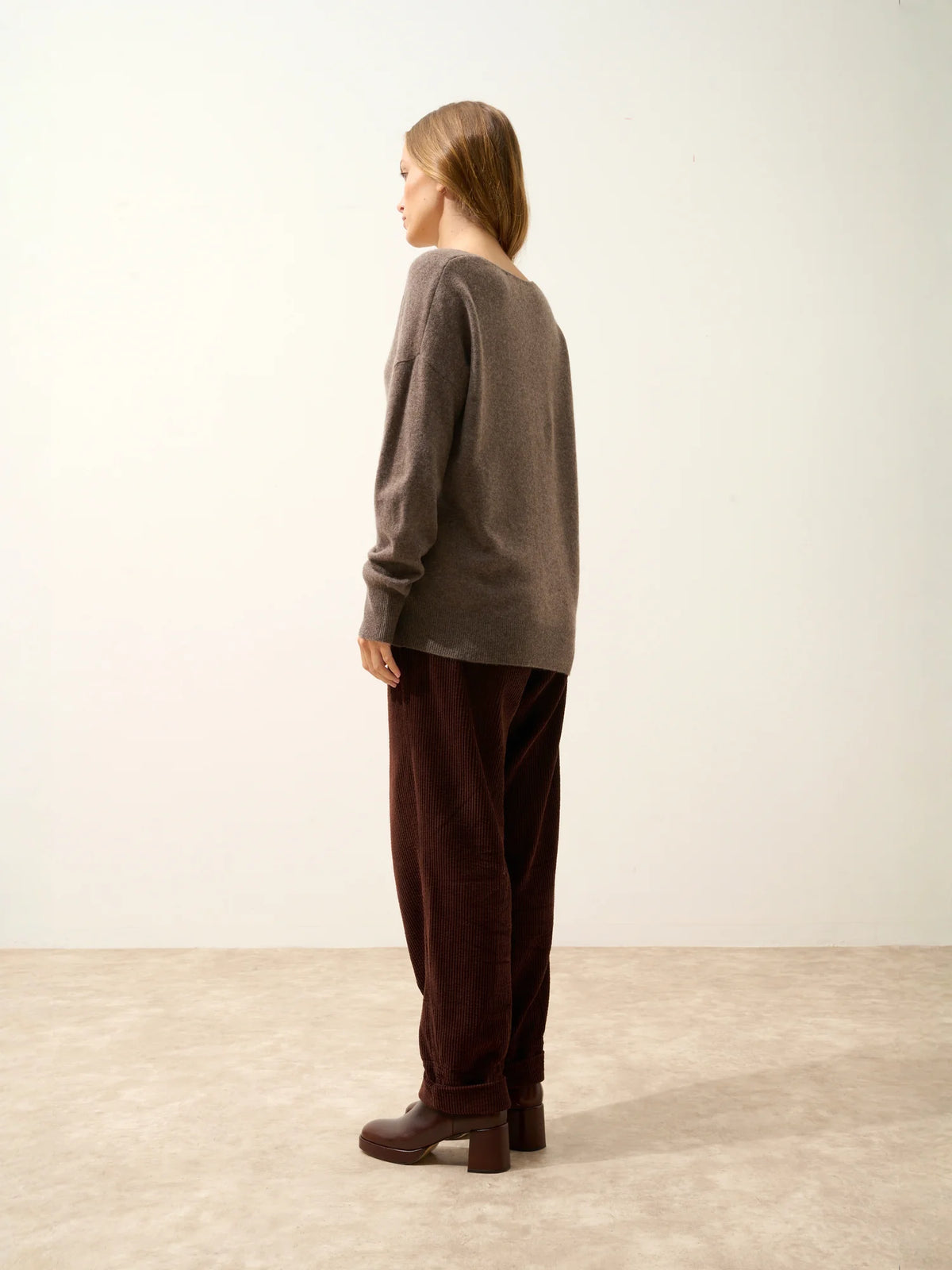 BIRSE Pullover V-Ausschnitt Taupe meliert