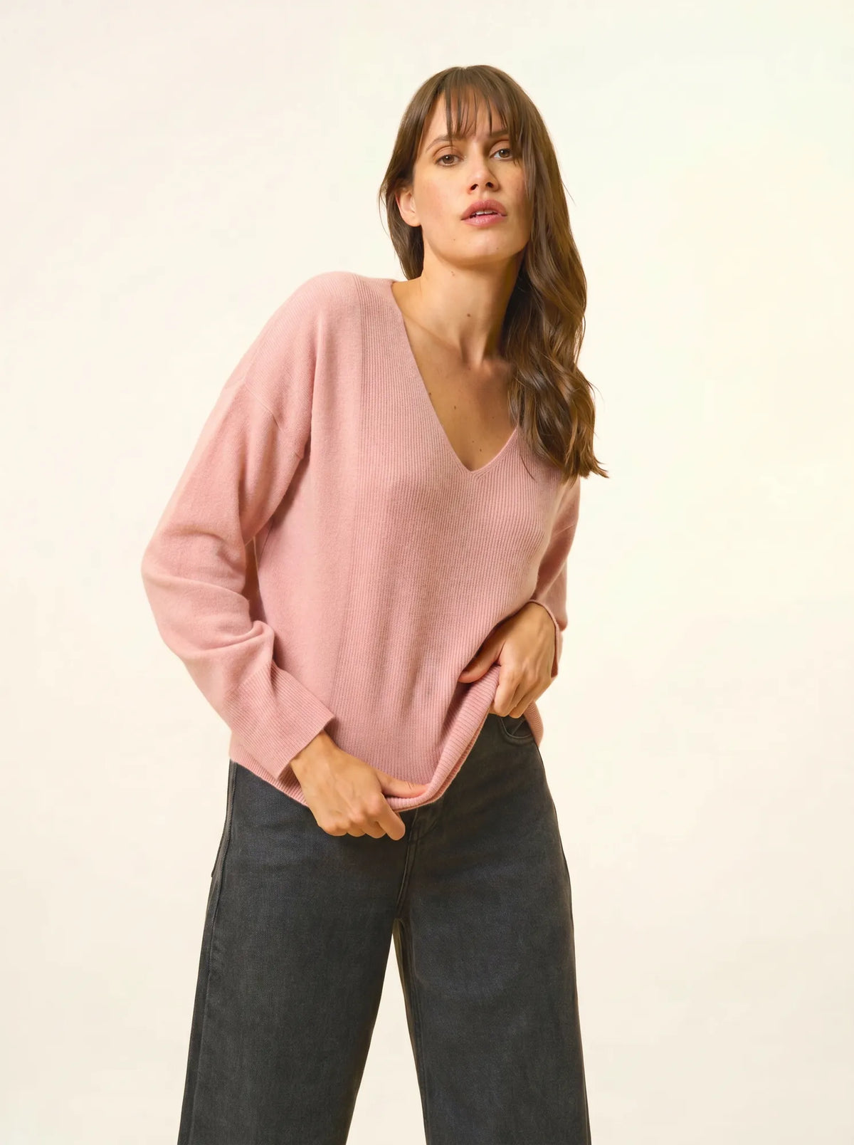 BIRSE Pullover V-Ausschnitt Rosenholz