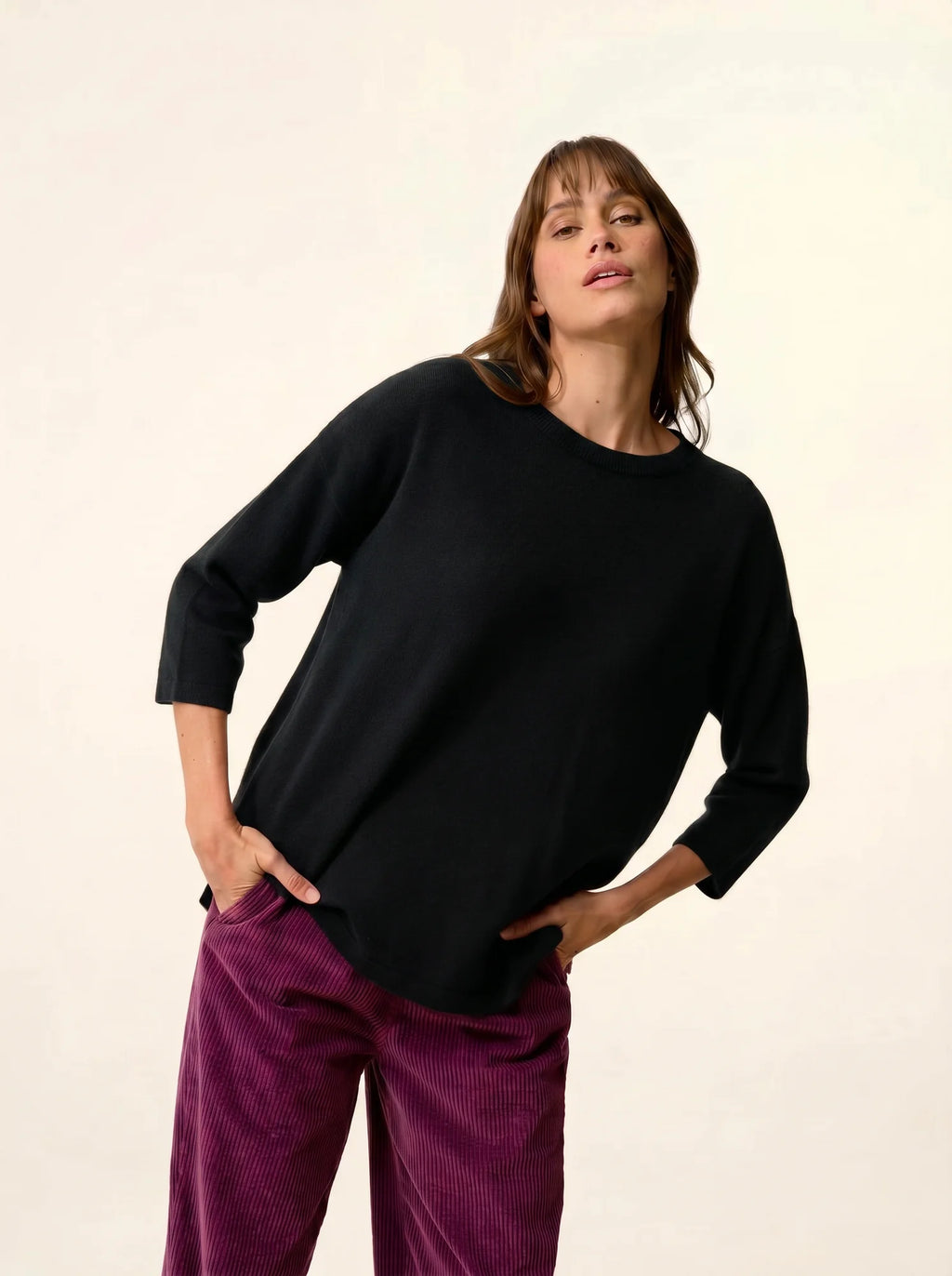 CLATTIE Pullover Rundhalsausschnitt Schwarz