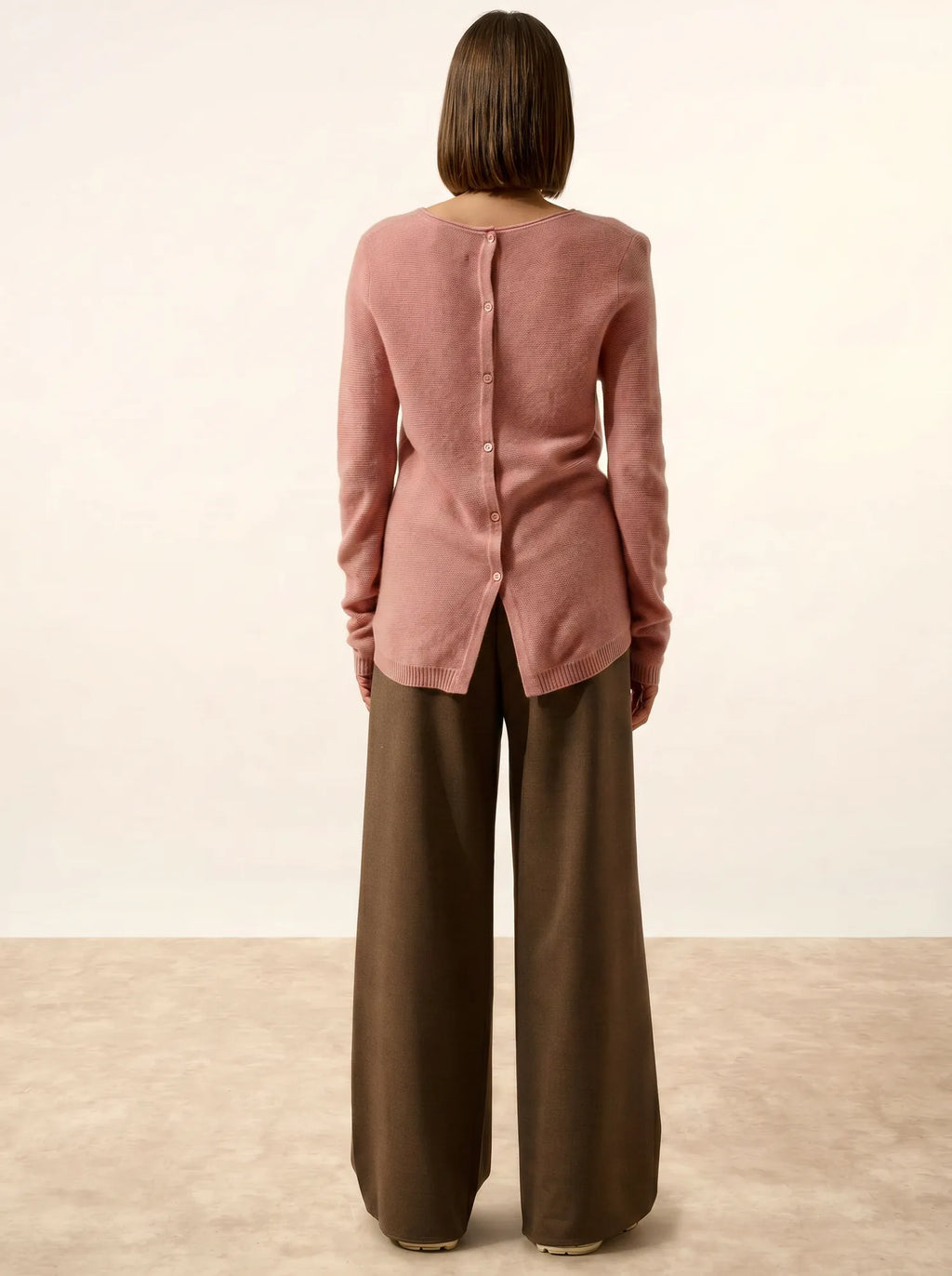 OLENA Sweater Crew Neck Buttoned Back Rosewood