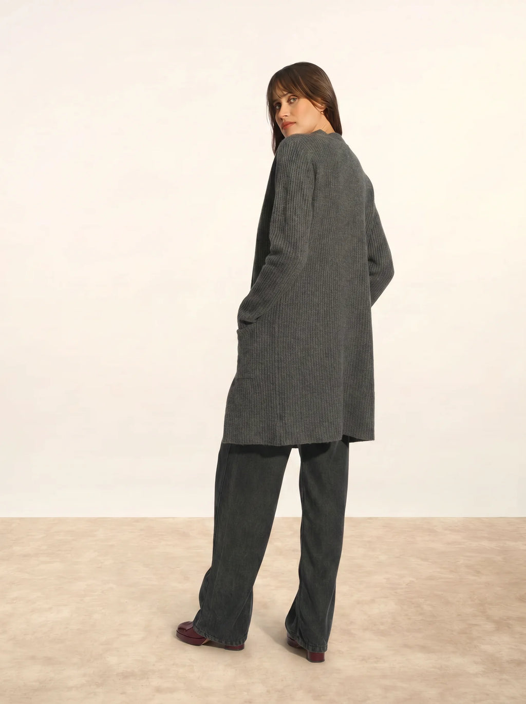BRAEMAR Jacket Long Open 4 Ply Heather Charcoal