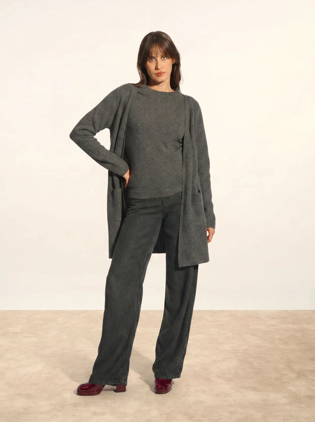 BRAEMAR Jacket Long Open 4 Ply Heather Charcoal