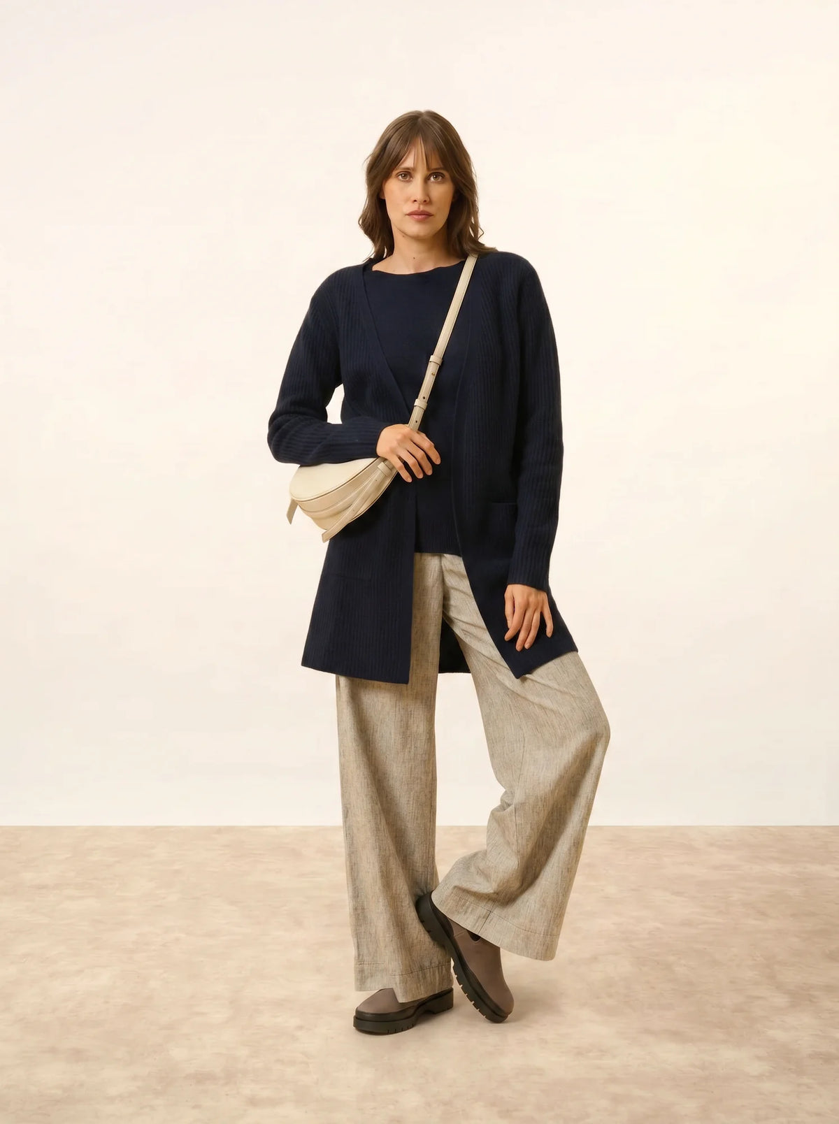 BRAEMAR Veste Longue Ouverte 4 Fils Bleu Marine