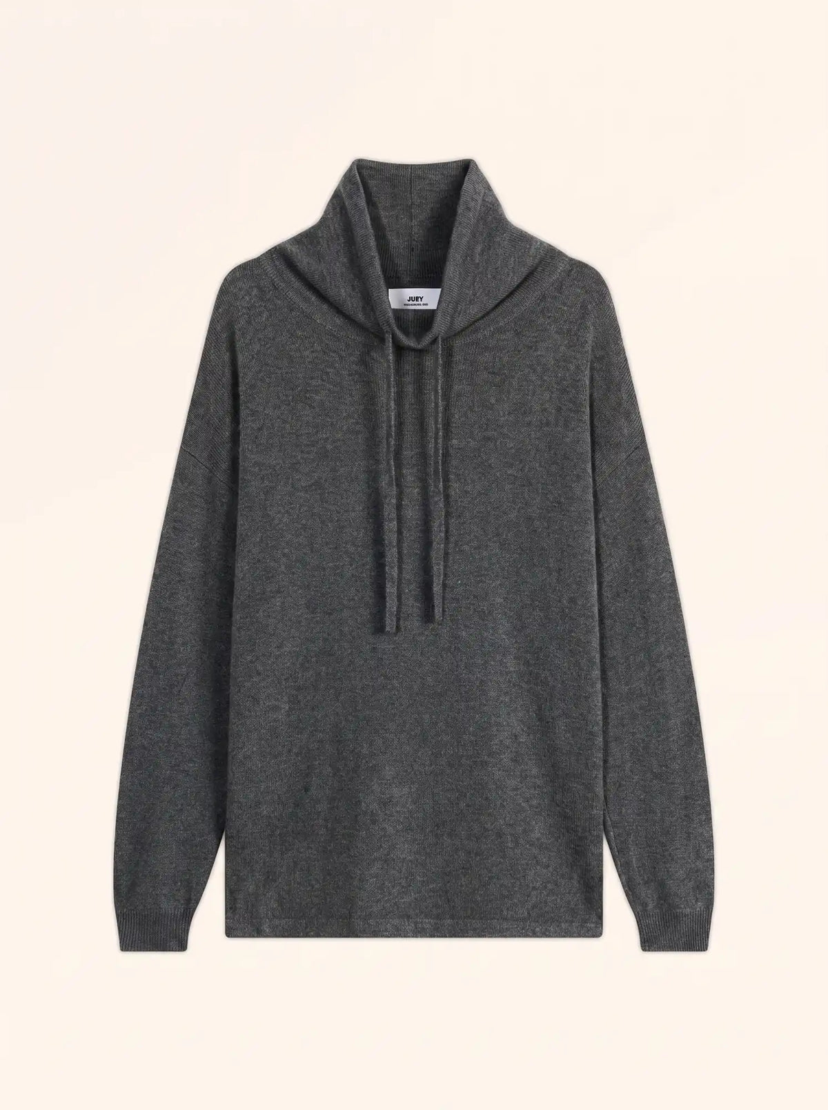 MELROSE Sweater Mock Neck Drawstring Side Slits Heather Charcoal