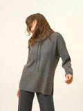 MELROSE Sweater Mock Neck Drawstring Side Slits Heather Charcoal