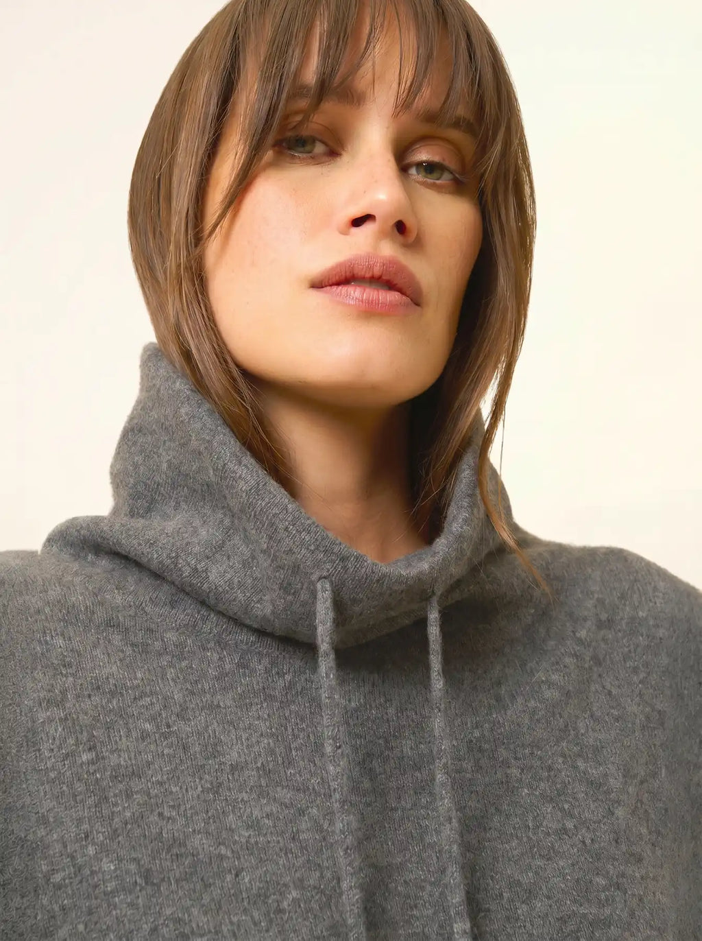 MELROSE Sweater Mock Neck Drawstring Side Slits Heather Charcoal