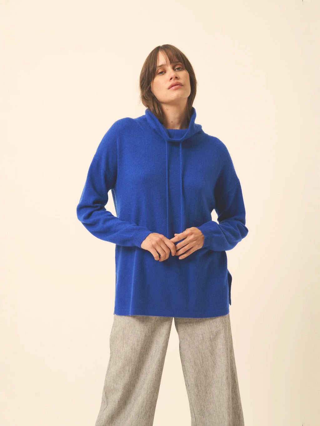 MELROSE Pull Col Montant Cordon Coulissant Fentes Côtés Outremer