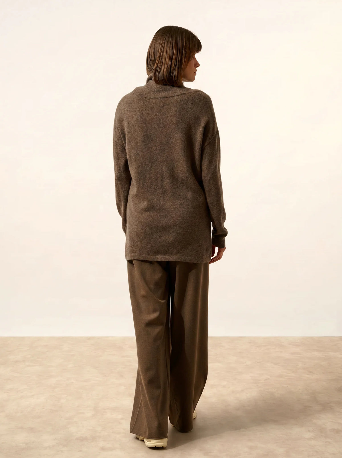 MELROSE Pull Col Montant Cordon Coulissant Fentes Côtés Taupe Chiné