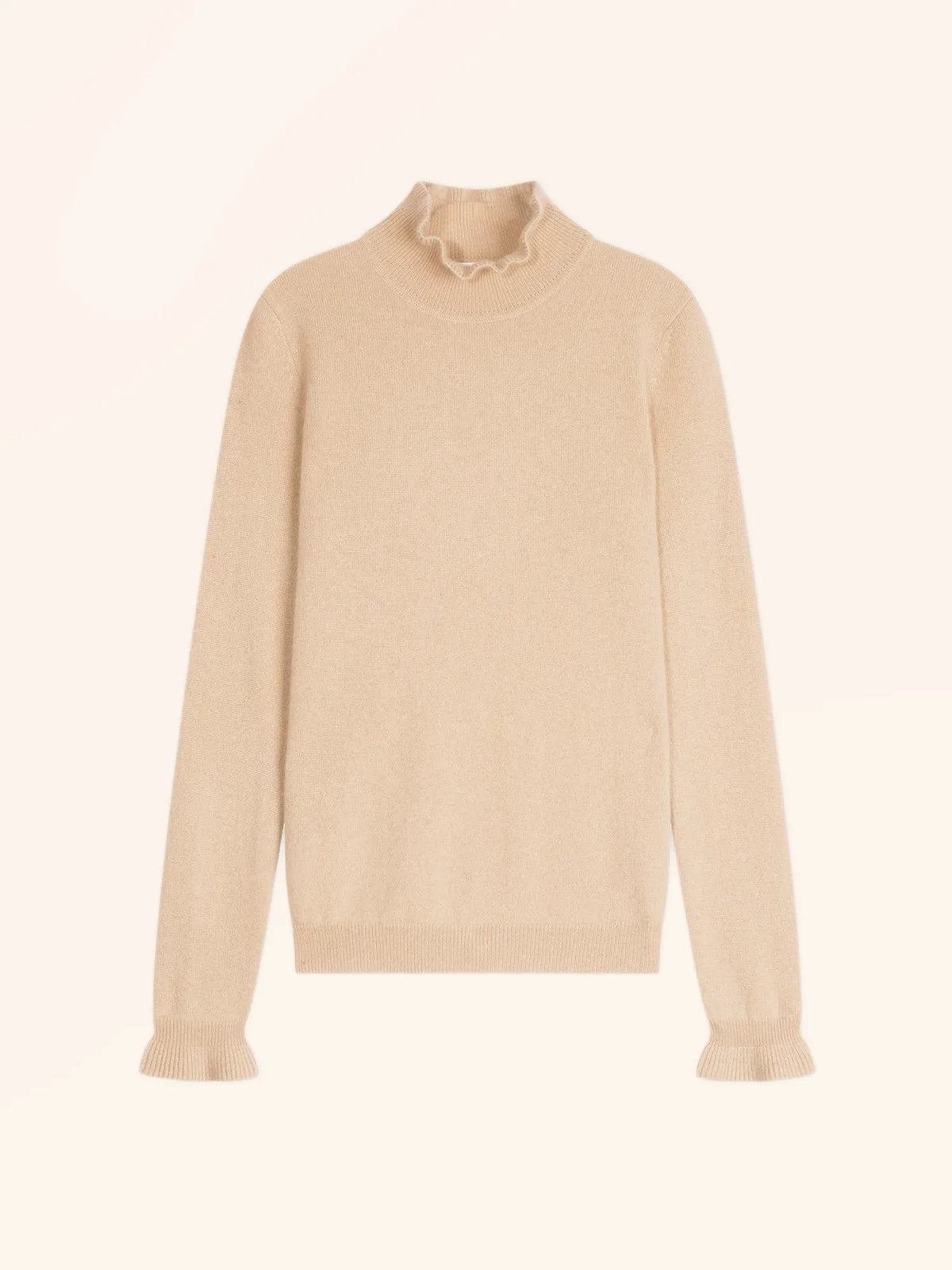 TRILA Sweater Mock Neck Ruffled Sand