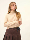 TRILA Sweater Mock Neck Ruffled Sand