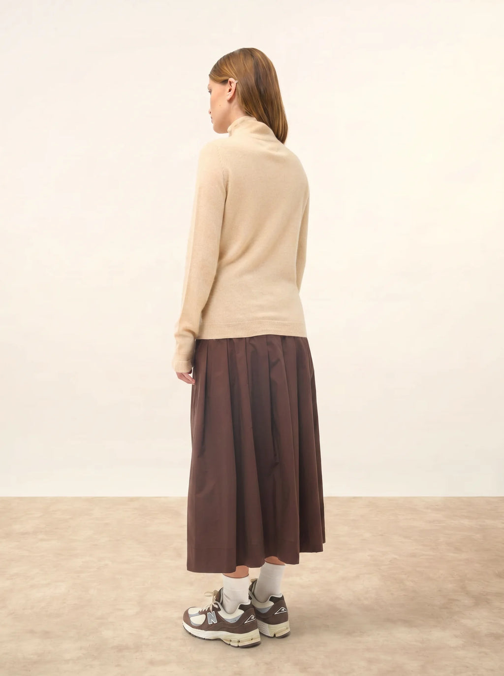 TRILA Sweater Mock Neck Ruffled Sand