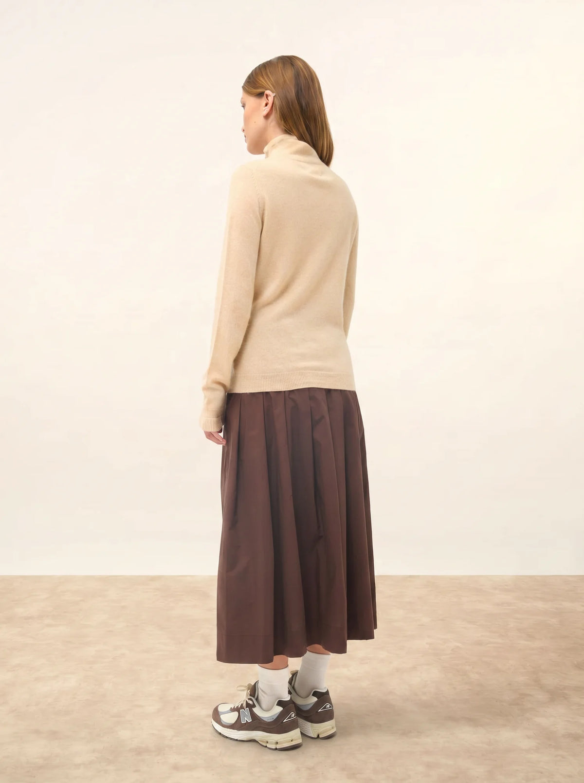 TRILA Sweater Mock Neck Ruffled Sand