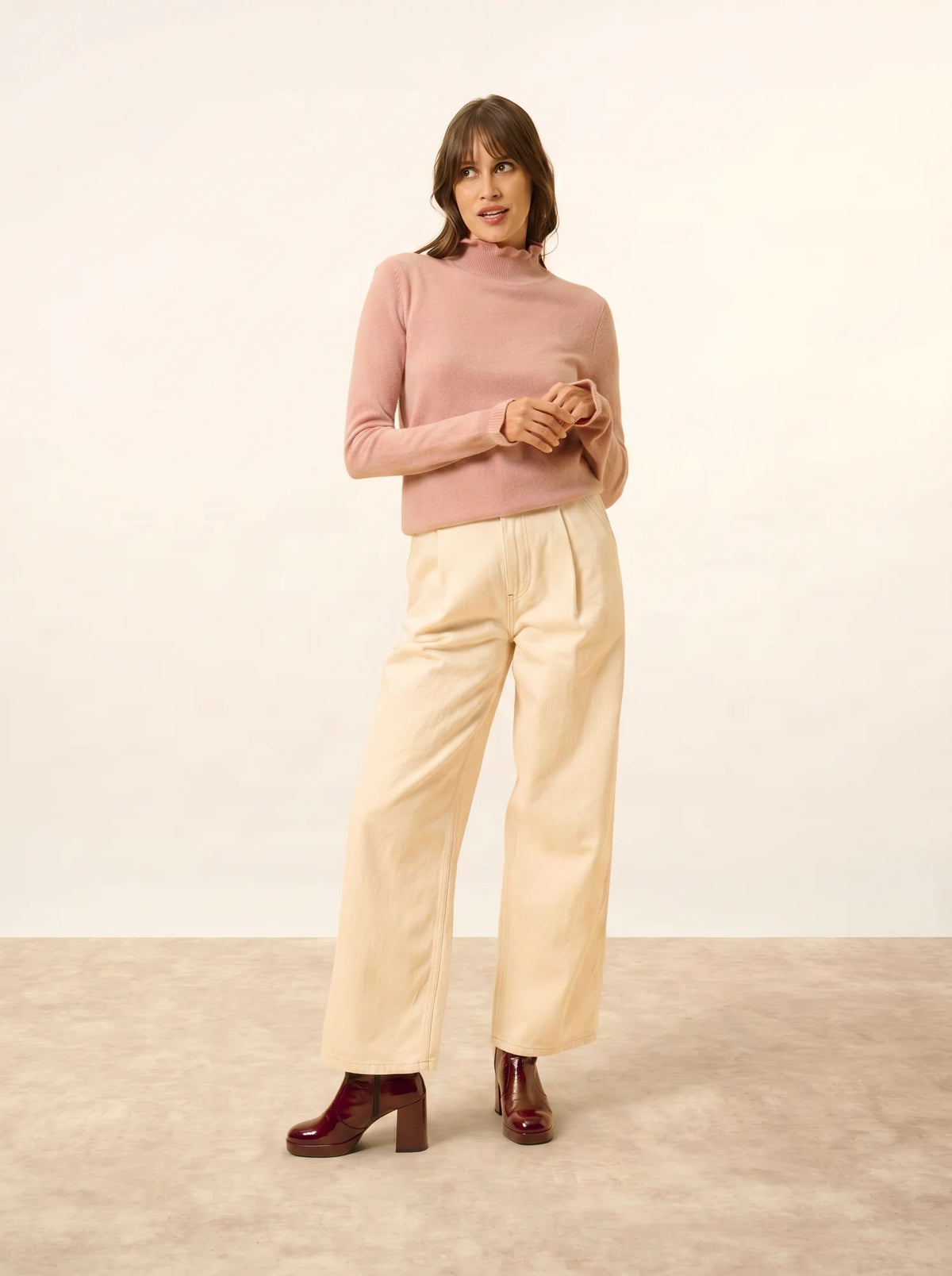 TRILA Pull Col Montant Volanté Bois de Rose