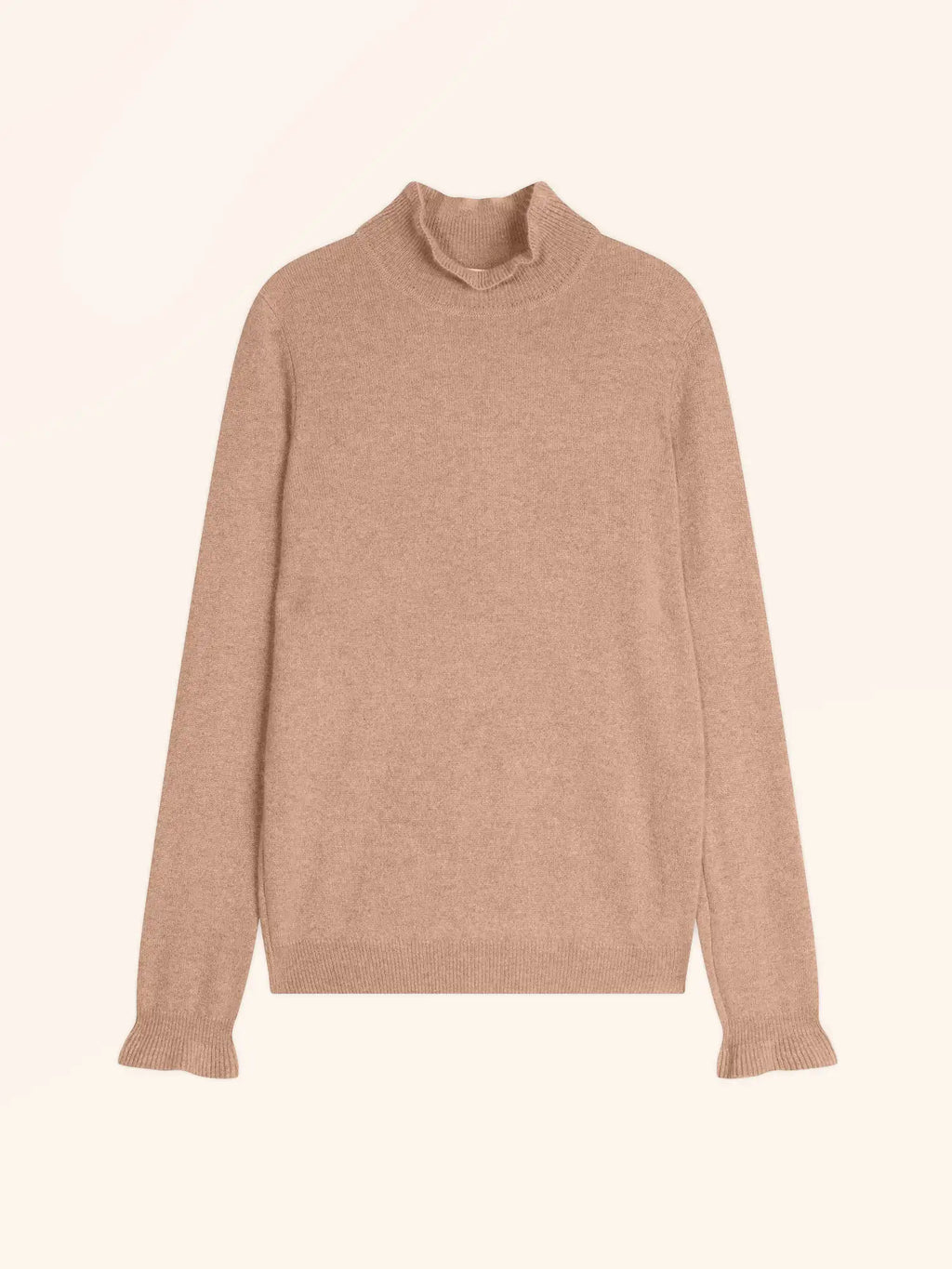 TRILA Sweater Mock Neck Ruffled Heather Camel