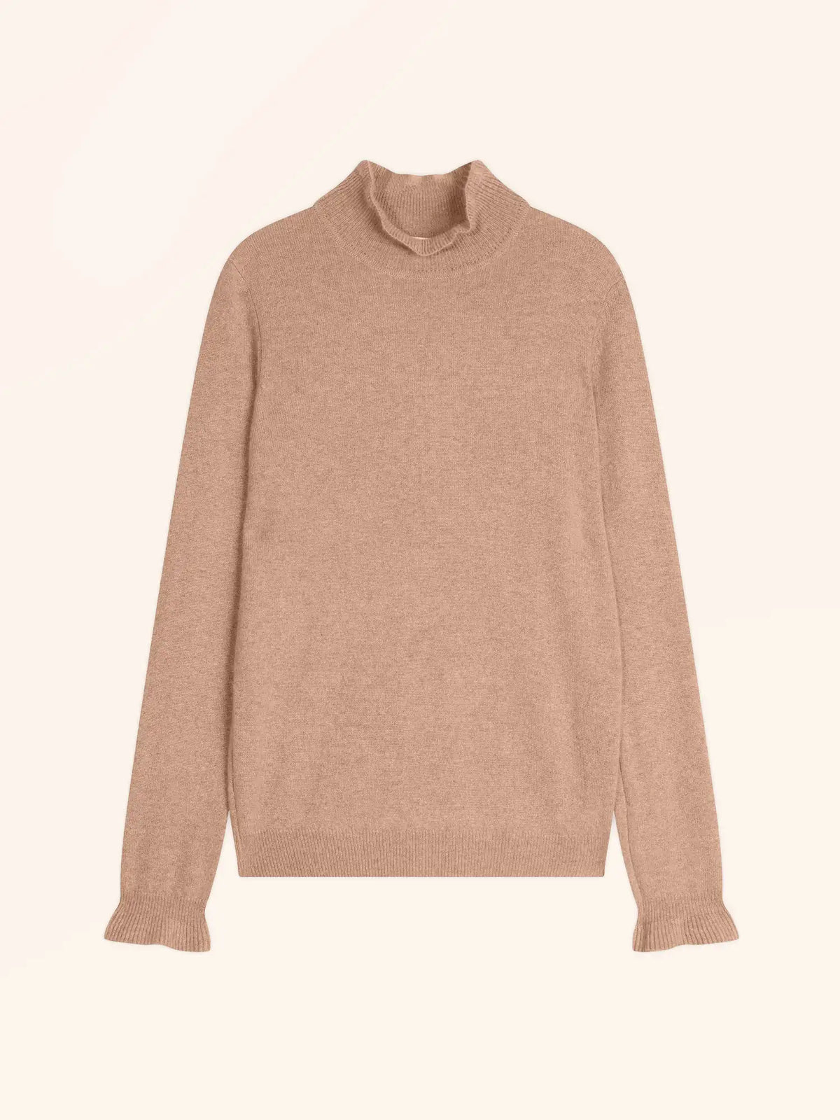 TRILA Sweater Mock Neck Ruffled Heather Camel