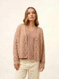 SYSTA Cardigan Col V 4 Fils Camel Chiné