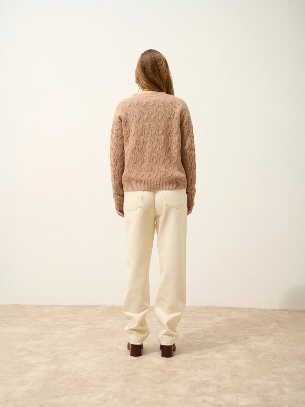 SYSTA Cardigan Col V 4 Fils Camel Chiné