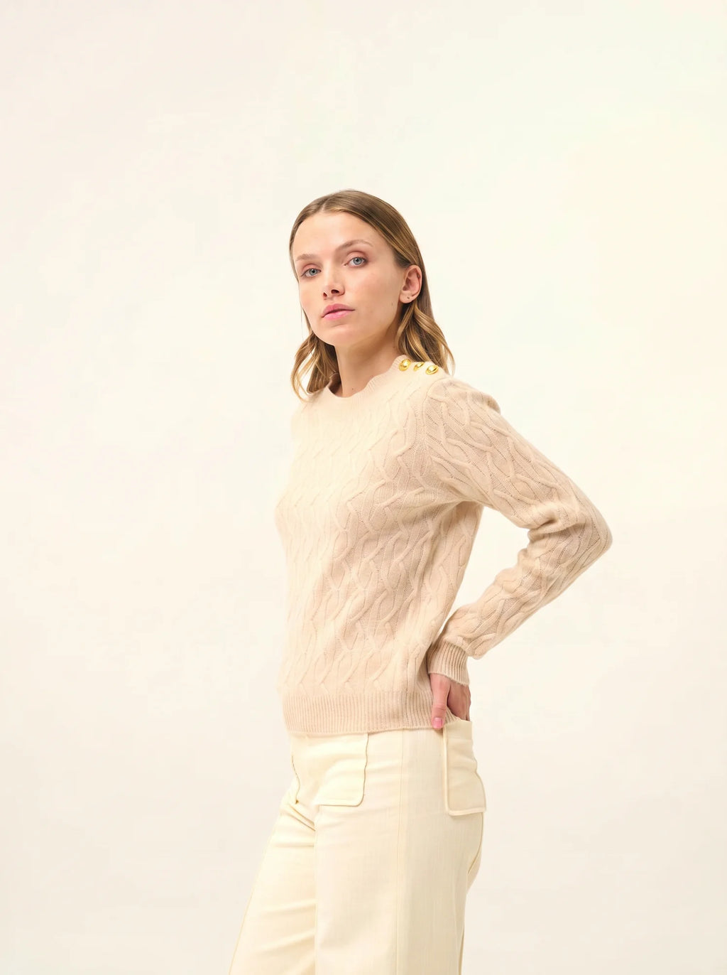 LYND Pull Col Rond Marin 4 Fils Sable