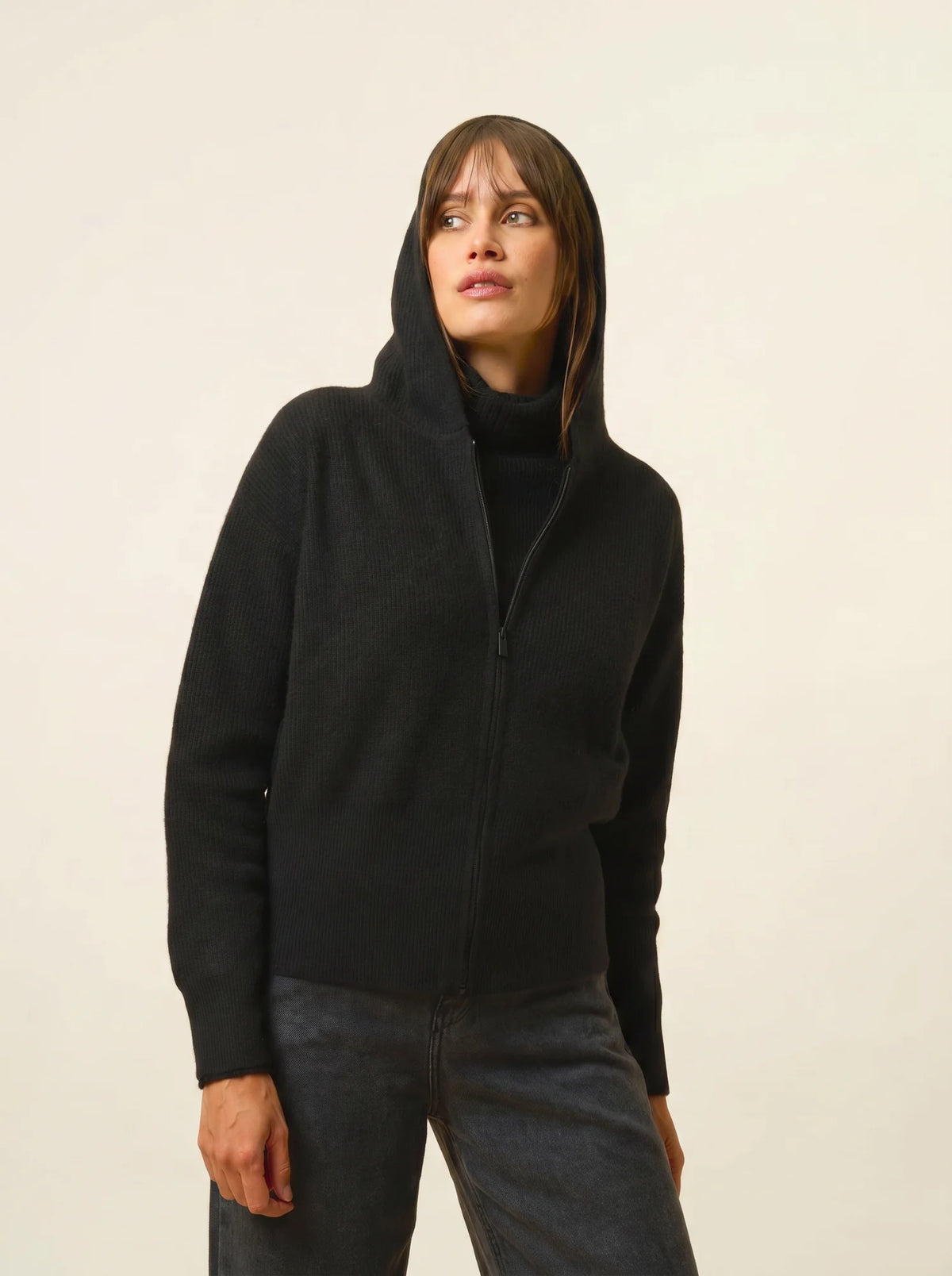 HELGA Gilet Zippé Capuche Noir