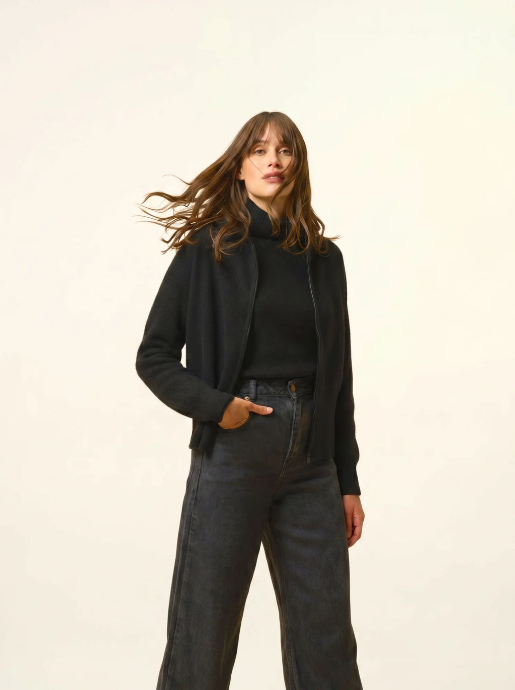 HELGA Gilet Zippé Capuche Noir