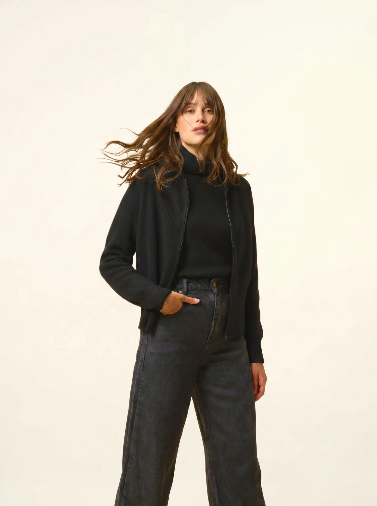HELGA Gilet Zippé Capuche Noir