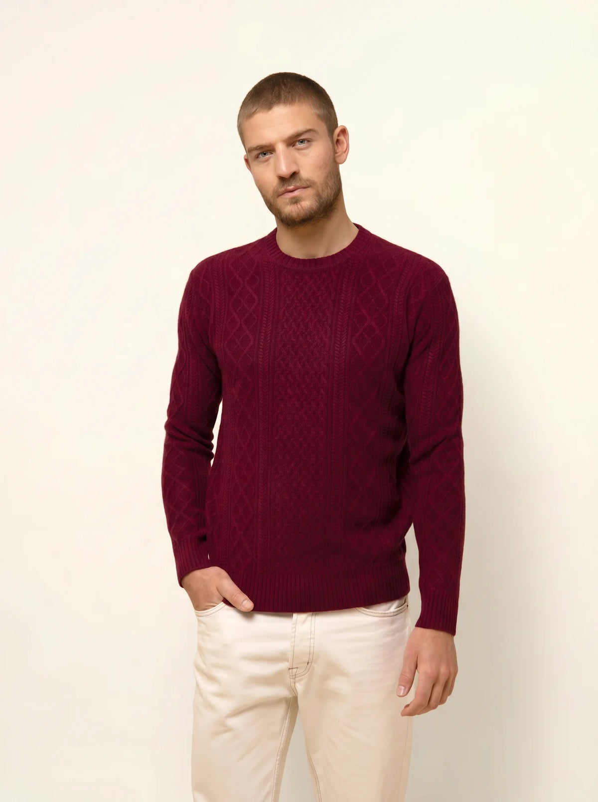 THURID Pull Col Rond 4 Fils Bordeaux