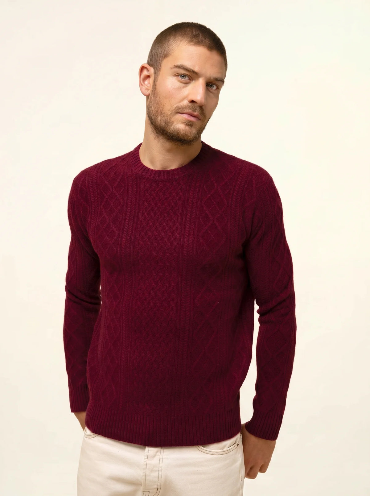 THURID Pull Col Rond 4 Fils Bordeaux